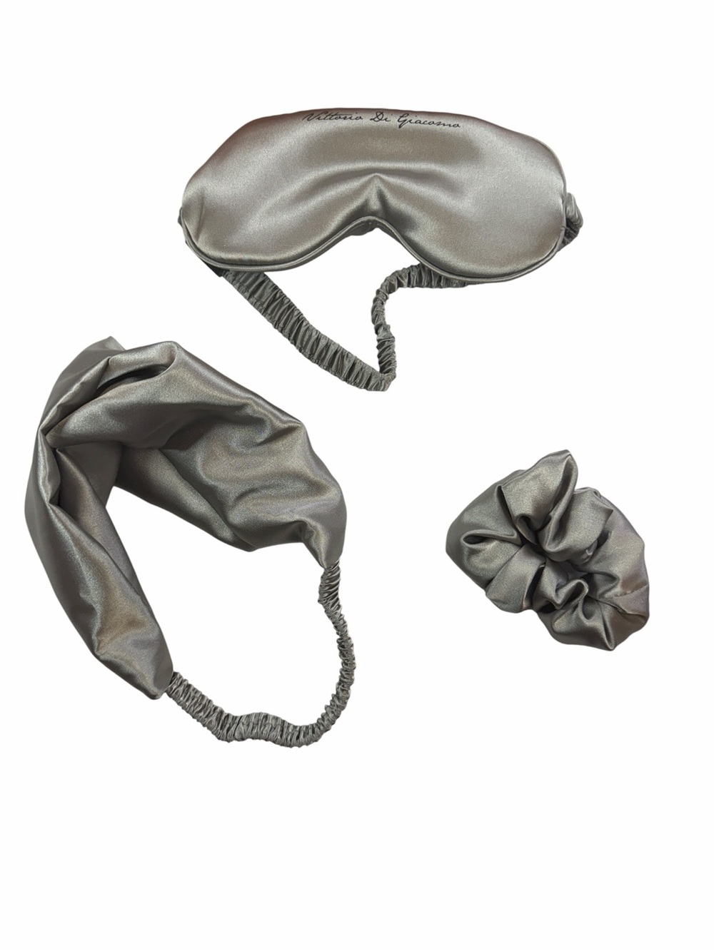 Vittoria Di Giacomo Silver Satin Sleep Mask & Scrunchie Set - Picture 3 of 6